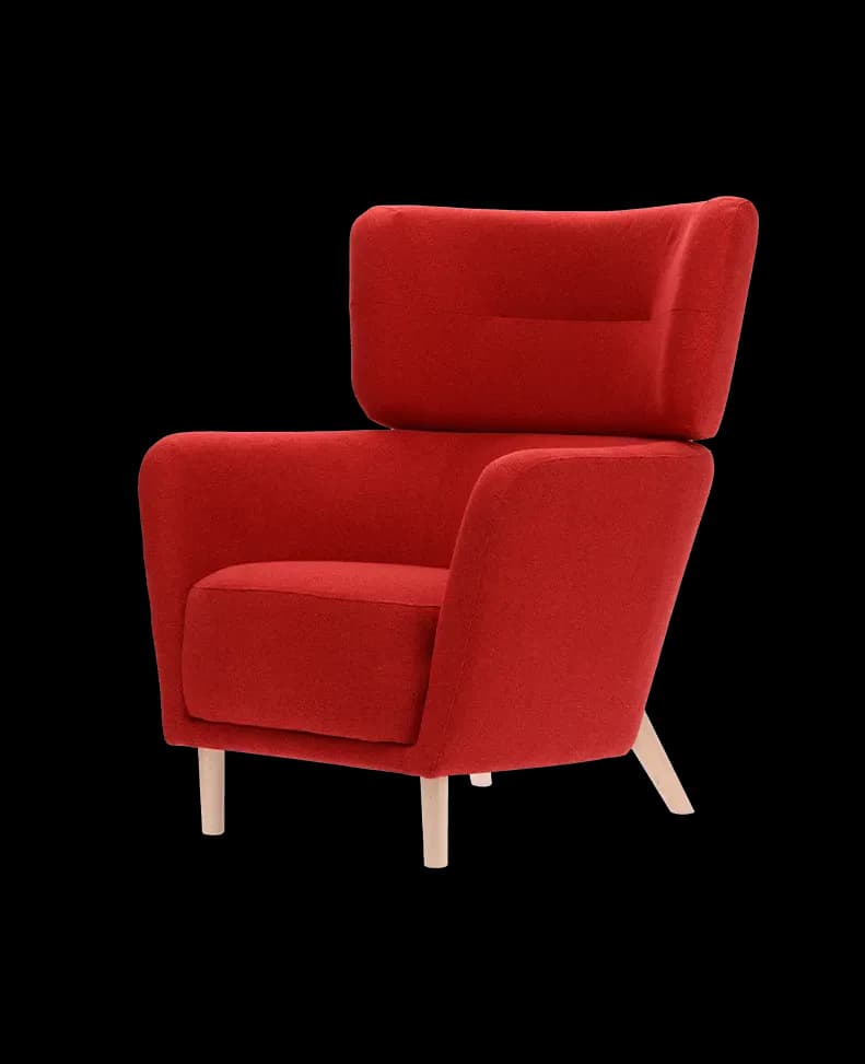 Sillón orejero moderno rojo con patas de madera