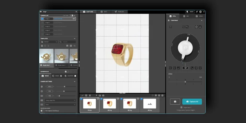 Captura tu producto y abre un Still Asset en la Edit tab