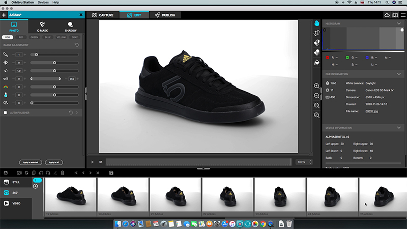 software for 360 image - black sport shoe in post-process