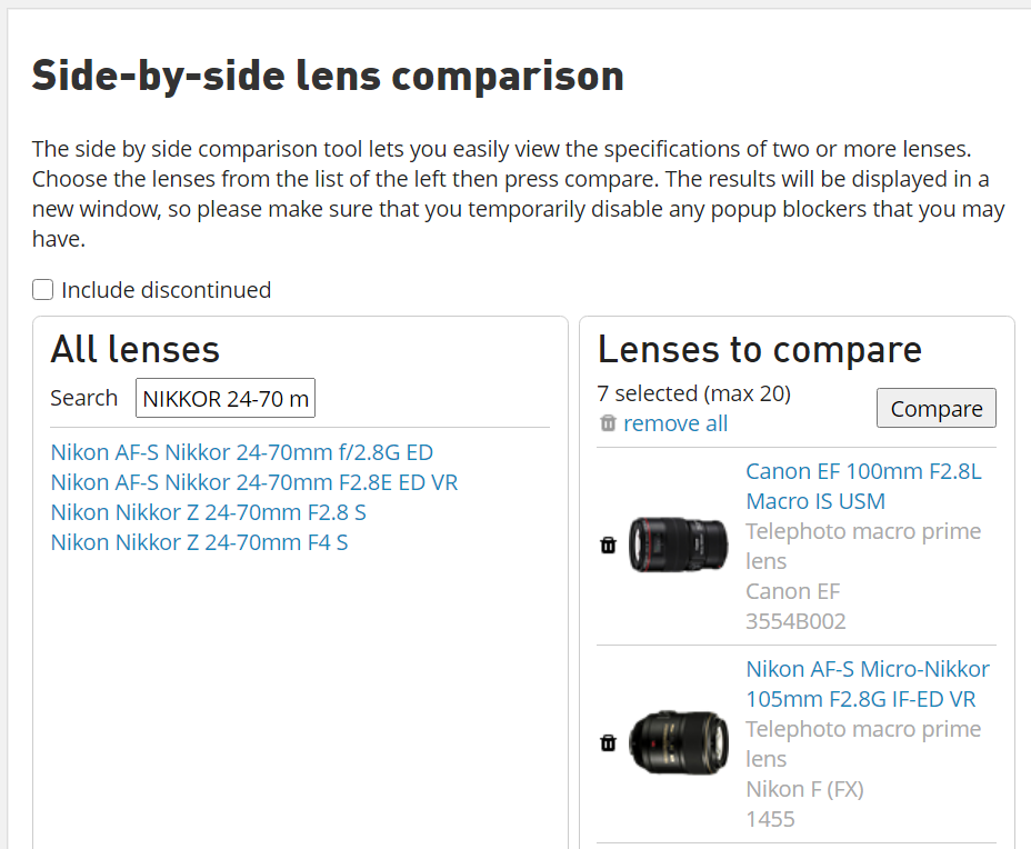 DPR lens comparison engine