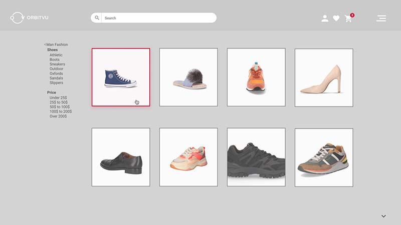Homepage of a shoe e-commerce portal with no repeatability of packshots